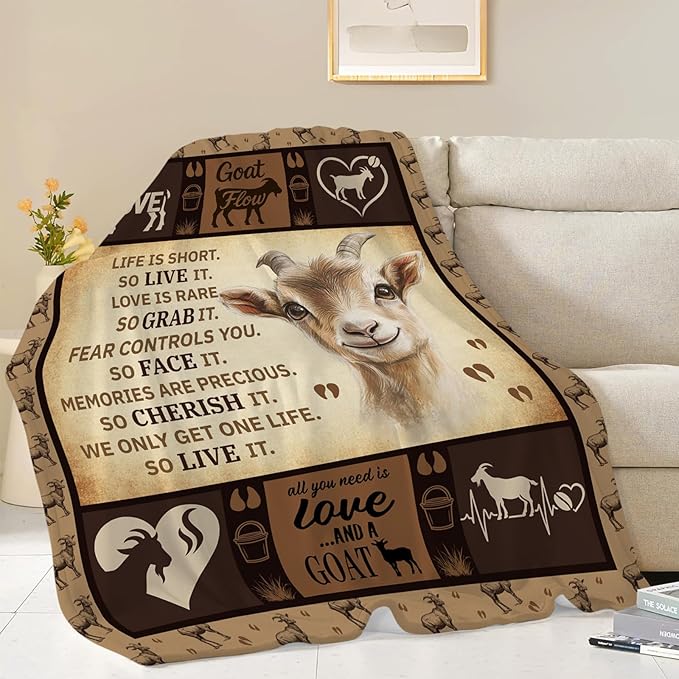 Goat Blanket, Goats Throw Blanket, Sheep Gifts Blankets Stuff Fleece Flannel Plush for Girls Women Men Boys Lovers Adults Soft Bedding Gift for Sofa Bed Office Home Decor 60"x50"