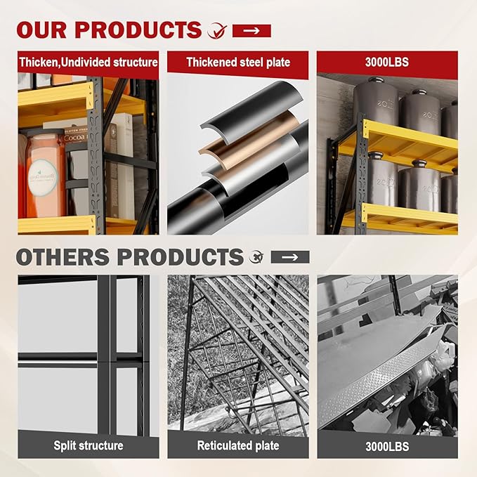 4000LBS Garage Shelving Heavy Duty, 48” W Storage Shelves, 4-Tier Adjustable Metal Storage Shelves, Steel Industrial Shelving Unit, Metal Shelving for Garage, Basement, Warehouse(47.3x20x79in)