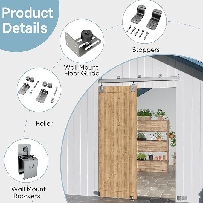 6FT Heavy Duty Exterior Barn Door Hardware Kit, BarnBase Box Rail Door Hardware Kit, Outdoor Hardware Kit for 1 Door(Door not Include), 450 lbs Capacity, Silver