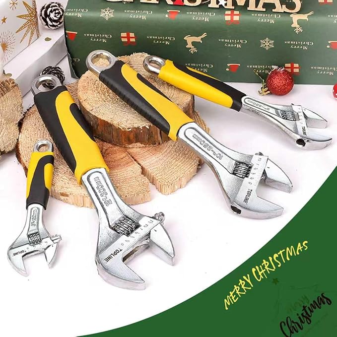 Topline 4-Piece Adjustable Wrench Set with Bi-Material Handles, 12-in, 10-in, 8-in, 6-in, Steel, TPR, Perfect for Basic Home Maintenance and General Applications