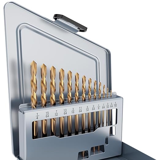 Cobalt Left Hand Drill Bit Set, 13Pcs M35 High Speed Steel Jobber Length Drill Bit Kit for Hardened Metal, Stainless Steel, Cast Iron, Wood and Plastic, with Index Storage Case, 1/16"-1/4"