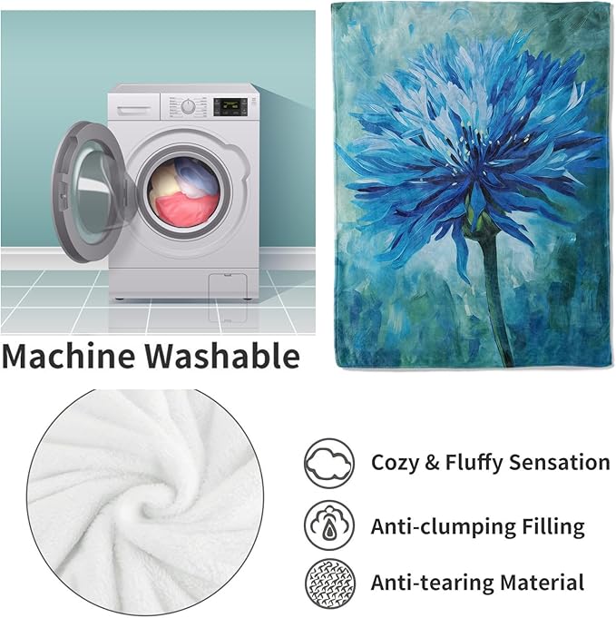 Cornflower Blanket, 60"x80" Blue Blossom Floral Flannel Fleece Throw for Kids & Adults, Ultra-Soft and Warm Home Decor Blanket, Cornflower Gifts