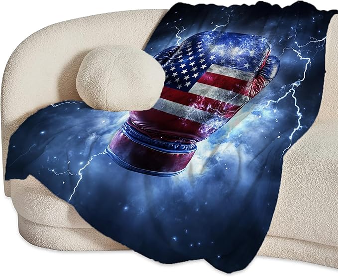 Boxing Throw Blanket Cozy Plush American Flag Gloves Blankets Flannel Fleece Lightweight Fuzzy Party Blanket Gifts for Girls Women Men Boys 60"X50"