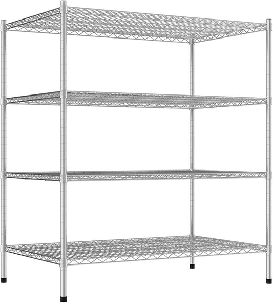 Commercial NSF Listed Chrome Stationary Wire Shelving Kit 30" x 48" x 54", with 4 Shelves Perfect for Warehouse, Walk-in Refrigerator, Freezer, Grocery Store, Restaurant, Dishroom