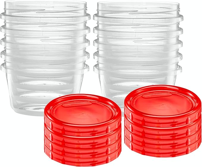 (16 Ounce 20 Pack) Twist cap Containers Clear Bottom With Red Top Screw on Lids Twist Top Food Storage Freezer Containers