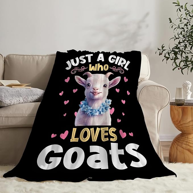 Goat Blanket Just A Girl Who Loves Goats Throw Blanket Soft Warm Cozy Fuzzy Plush Gifts for Girls Women Lightweight Fleece Flannel Stuff for Kids Adults 50"X40"