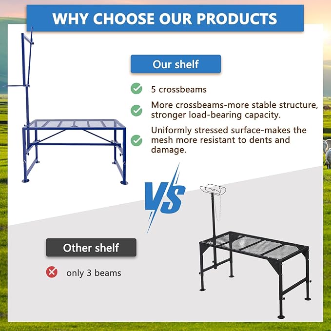 600 LBs Goat Stand with Feed Bin, Goat Milking Stand for Sheep Trimming and Milking, Hoof Trimming Stand Adjustable Size, with Feeder, Iron Blue