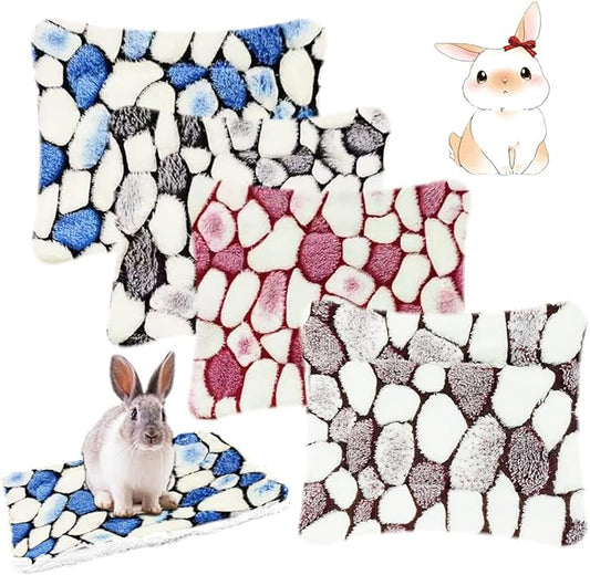 4 Pieces Guinea Pig Bunny Comfortable Bed Mats Pads, Rabbit Warm Soft Bed, Hamster Bedding Pad Mats for Small Animals Chinchilla Hedgehog Baby Cats (14.9"X11.8", 2.Cobblestones Pattern)