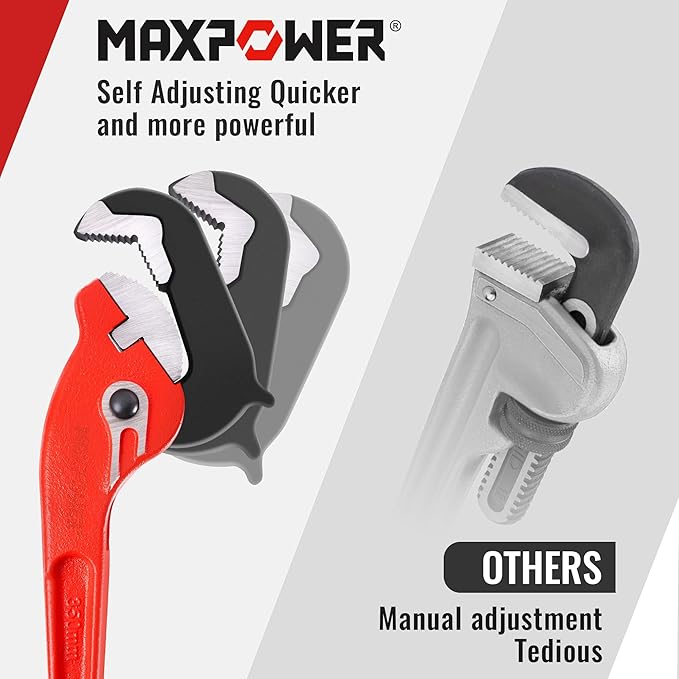 MAXPOWER 14-inch Pipe Wrench, Self-Adjusting Pipe Wrench, Rapid Grip Multi-function Quick Self Adjustable Plumbing Pipe Capacity 0.7"-2"