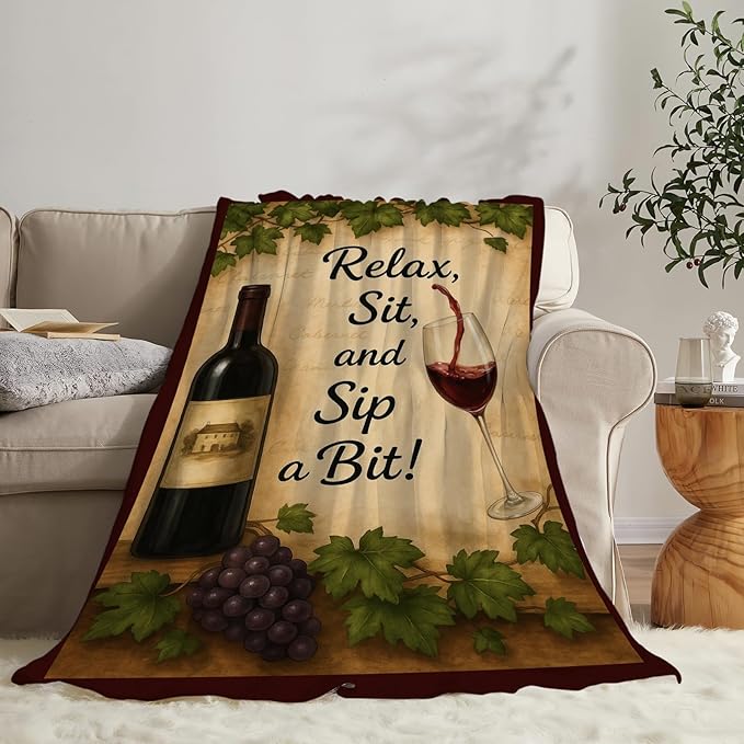 Red Wine Fleece Blanket Grapes Throw Blankets for Girls Boys Super Soft Warm Flannel Vintage Relax Throws Gifts for Men Women Cozy Fuzzy Plush Stuffed Couch Bed Bedding Decor 50"X40"