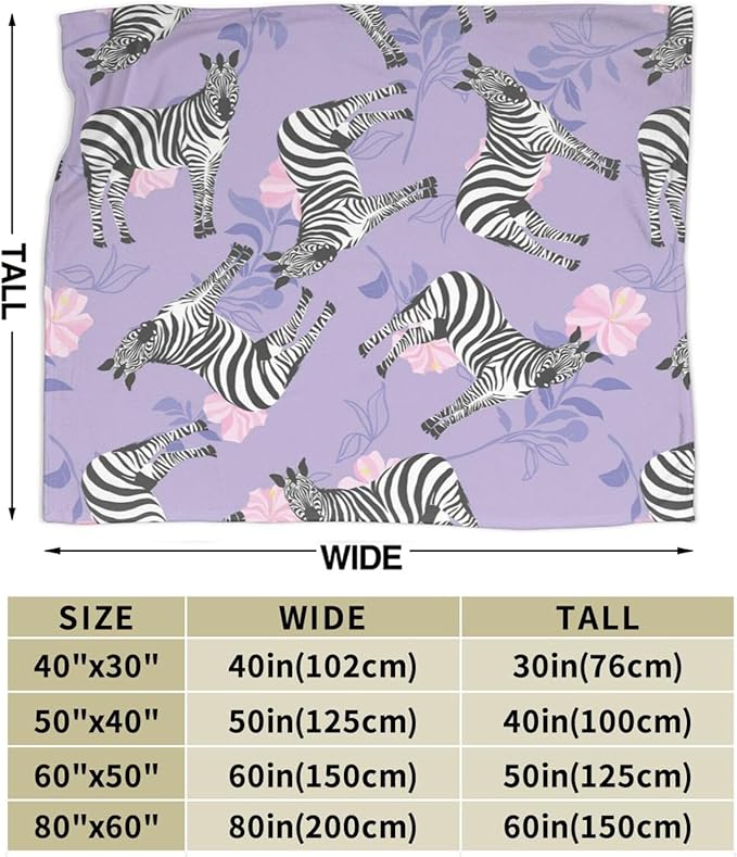 Zebra Blanket Super Cozy Soft Warm Plush Fluffy Flower Stuff Gifts for Women Girls Fleece Flannel Gift Blankets for Kids Adults 60"X50"