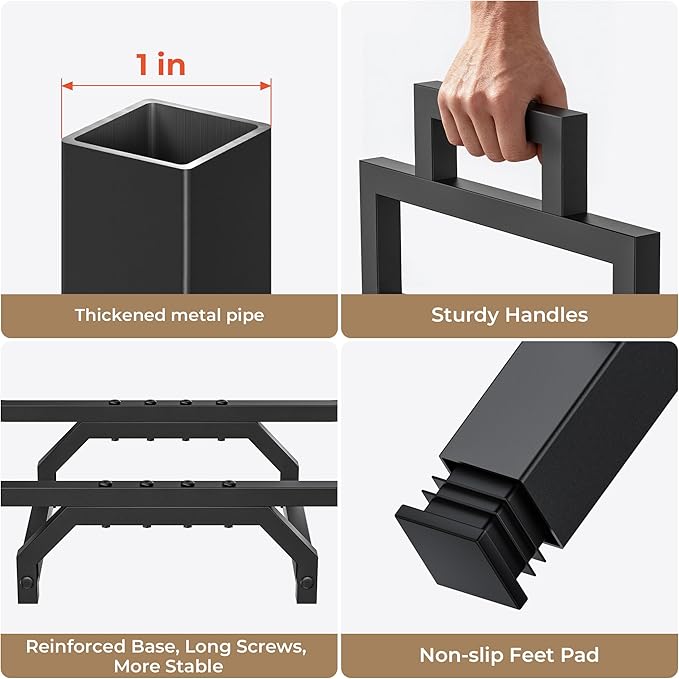 30 Inch Firewood Rack with Log Carrier Bag, Outdoor Indoor Fire Wood Rack Holder with handles, Metal Heavy Duty Log Holder Storage for Fireplace Patio Deck