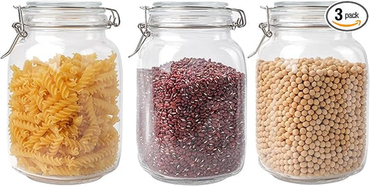 Glass Jars with Airtight Lid, Large Glass Food Storage Jars, 3 Pack Wide Mouth Airtight Glass Jars ffor Flour, Cereal, Coffee, Pasta and Canning(50OZ)