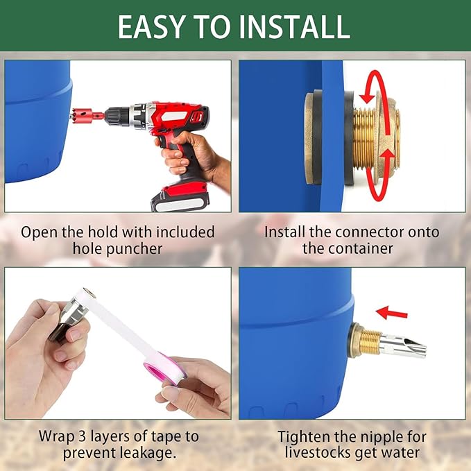8Pcs Pig Nipple Waterer for Barrel Kit, Automatic Hogs Drinker Feeder with Stainless Steel Pig Water Nipple & Brass Water Tank Connectors & Hole Opener for Hog Sows Piglets Swine