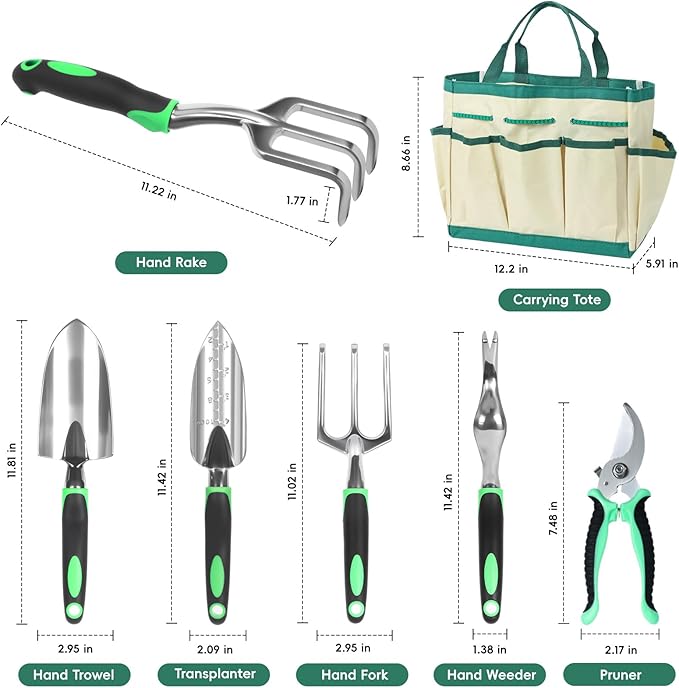 11-Piece Gardening Tool Set, Heavy Duty Garden Tool Set with Storage Bag and Apron, Durable Aluminum Alloy Garden Tools Kit, Gardening Gifts for Women, Mom, Grandma