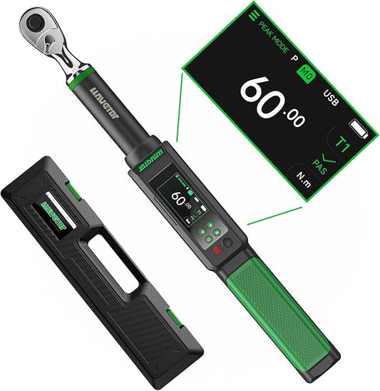 Digital Torque Wrench 3/8, 2.2-44.3 Ft-lbs/3-60 N.m, ±2％ Torque Wrench with Buzzer & LED Indicator for Automotive Motorcycle & Bicycle