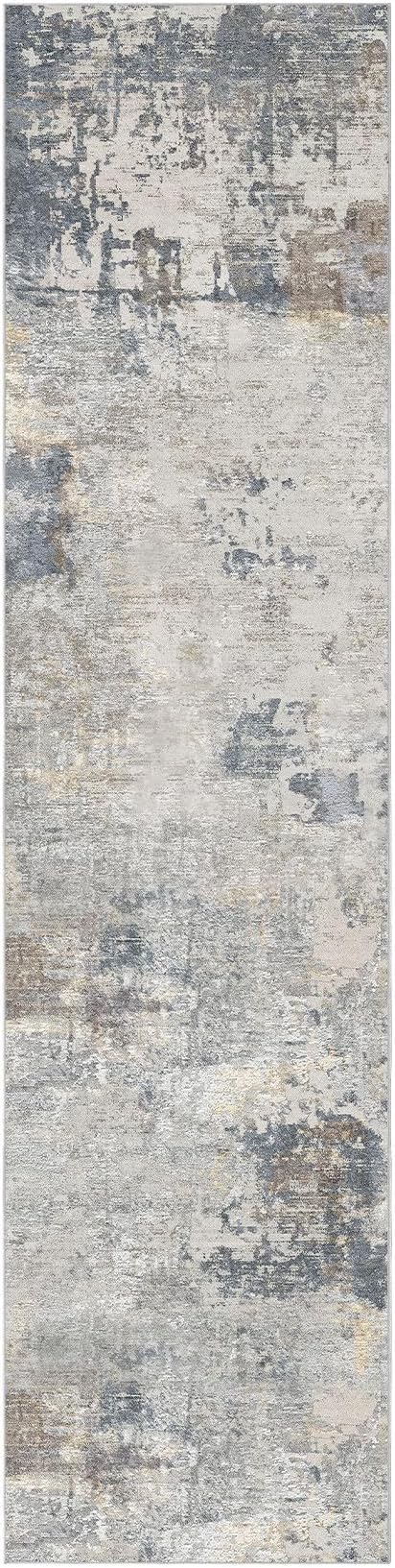 3X12 Washable Runner Rug for Hallway: Soft Neutral Modern Abstract Area Rug - Non-Slip Low Pile Long Throw Indoor Carpet for Kitchen Entryway Kitchen Bedroom Laundry - Blue Grey