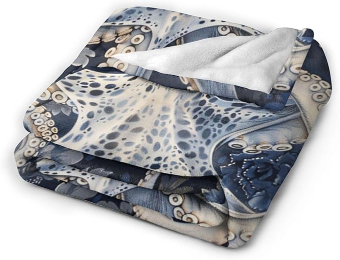 Octopus Blanket Ocean Throw Blanket Soft Warm Cozy Fuzzy Plush Marine Nautical Throw Blanket Gifts for Girls Women Octopus Fleece Flannel Gift Blankets for Kids Adults 60"X80"