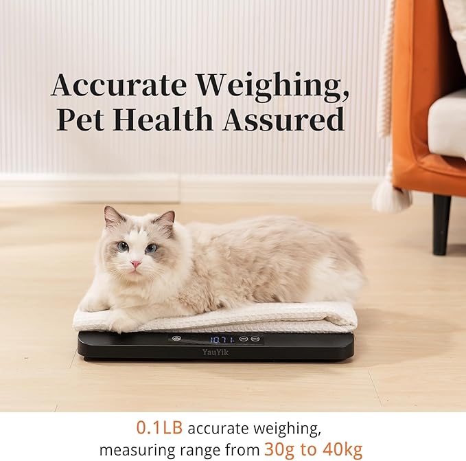 YauYik Digital Pet Scale for Accurate Weighing - Baby Scales for Weighing, Ideal for Small Pets, Puppies, Kittens and Cats with Non-Slip Mat - LED Display with Hold Function, Measures Up to 40kg