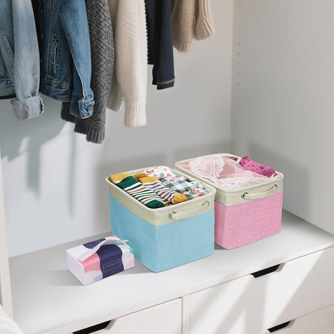 BALEINE 1 Pack Fabric Storage Bins for Shelves, Linen Storage Baskets for Organizing, Decorative Closet Bins for Clothes, Home (Lavender, 12"x8"x8")