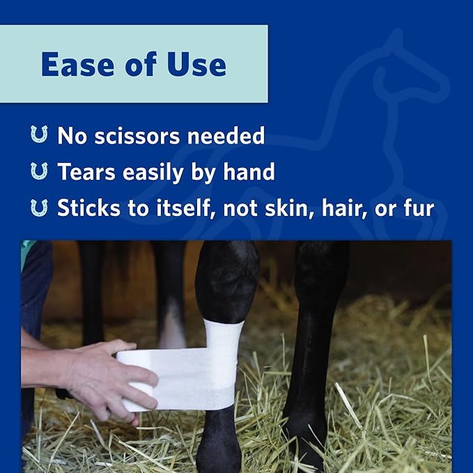 PowerFlex Equine – Extra Strong Self-Adhering Bandage Wrap – Wound Care, Compression & Support Bandage for Horses, Cows & Dogs – No Chew, 4 inch, 4 Rolls (Resealable Case)