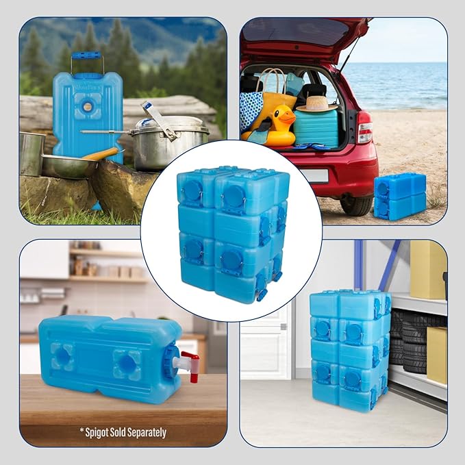 WaterBrick International Water Storage Containers for Emergency Water Storage | 4-Pack of Stackable 3.5 Gallon Water Container Bricks | Food-Grade HDPE Plastic | BPA-Free | STD Blue