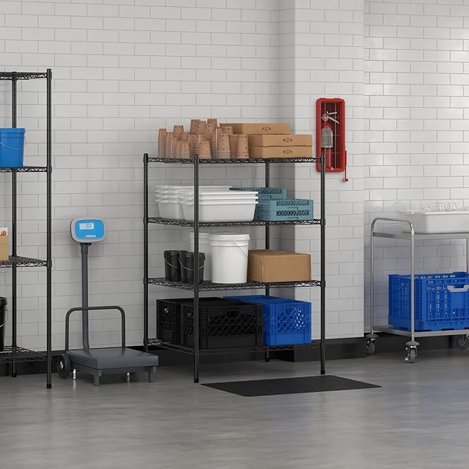 Commercial NSF Listed Black Epoxy Stationary Wire Shelving Kit 30" x 36" x 54", with 4 Shelves Perfect for Warehouse, Walk-in Refrigerator, Freezer, Grocery Store, Restaurant, Dishroom