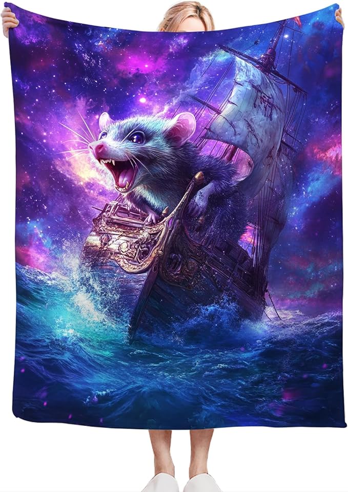 Funny Rat Blanket Decor Gifts for Animal Lover Flannel Fleece Fuzzy Mouse Nautical Throw Blanket Soft Warm Cozy Plush Ocean Blanket for Bed Couch Living Room Stuffed Decoration for Kids Adult 60"x50"