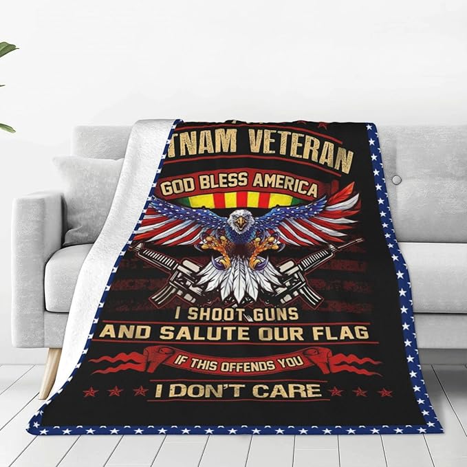 Vietnam Veteran Blanket Army Throw Blanket Soft Fleece Flannel Patriotic Bald Eagle Bedding Military Gifts for Veterans Men Boys Lovers Adults Stuff Plush for Couch Sofa Bed Room Decor 40"X50"
