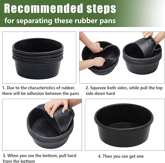 Sadnyy 4 Pcs Rubber Feeder Pan, 1 Gallon Horse Feed Bucket Utility Rubber Bowl 10.6 x 4.1 Inch Horse Feeder Chicken Dust Bath Stackable Livestock Feed Bowl for Pig Goat Chicken Dog Farm Animal