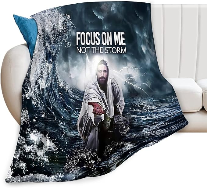 Jesus Blanket Christian Gifts for Men Women Jesus and Ocean Throw Blanket for Adults Ultra Soft Cozy Fleece Blanket for Couch Sofa Bed 40"x50"