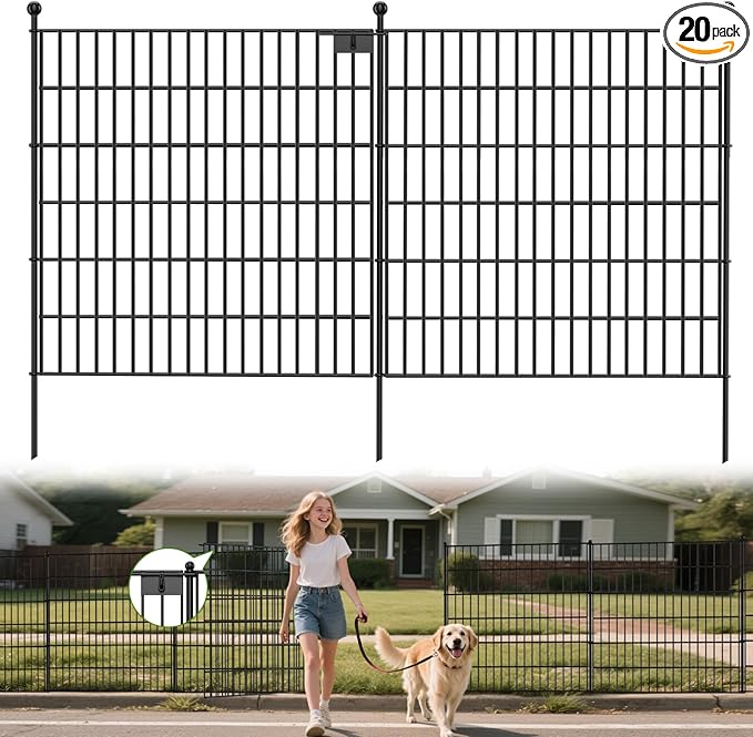 Land Guard 20-Panels No Dig Decorative Fence 40 in(H) x 50 ft(L), Tall Garden Fence Animal Barrier, Removable Fence for Garden, Rustproof Metal Animal Barrier Ground Stakes Fencing