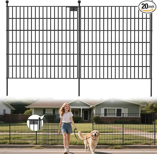 Land Guard 20-Panels No Dig Decorative Fence 40 in(H) x 50 ft(L), Tall Garden Fence Animal Barrier, Removable Fence for Garden, Rustproof Metal Animal Barrier Ground Stakes Fencing