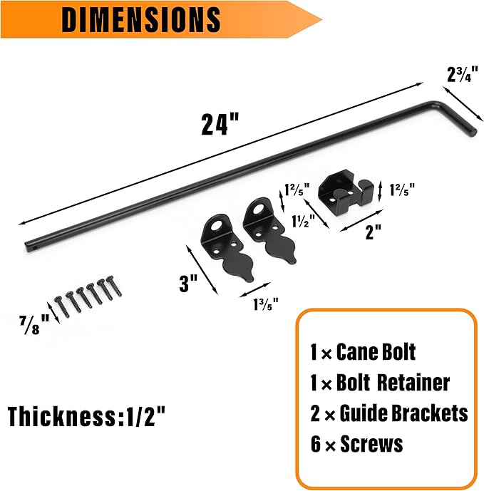 24" Heavy Duty Cane Bolt Gate Drop Rod-Steel Gate Ground Latch Designed for Wood Metal Vinyl Gates or Double Doors Fence Applications