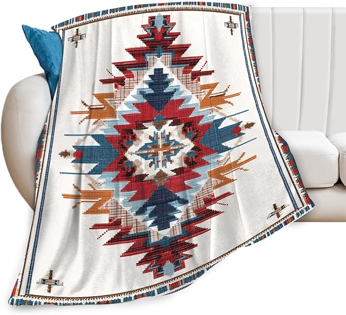 Dynova Western Aztec Blanket Cozy Plush Southwestern Native Throw Blankets Fuzzy Flannel Fleece Navajo Tribe Gifts for Girls Boys Women Men 50"X40"