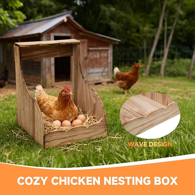 2 Pack Wooden Chicken Nesting Box for Laying Eggs, Hen Nesting Box Wall Mount for Chicken Coop, Versatile Use for Hens, Ducks, Chickens, Easy to Assemble
