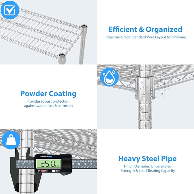 Homdox 4 Tier Heavy Duty Metal Wire Shelving with Wheels, 2400 lbs Capacity Garage Storage Rack, Rolling Industrial Storage, Adjustable Commercial Shelves for Kitchen, Warehouse, 18"x60"x72", Chrome