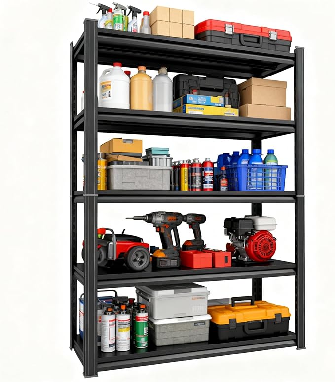 Storage Shelves, Garage Metal Shelving Unit, Adjustable, Double-Layer Column with Reinforced Ribs, Heavy-Duty, Capable of Bearing 3000 lbs, Suitable for Garage, Warehouse, Kitchen Storage