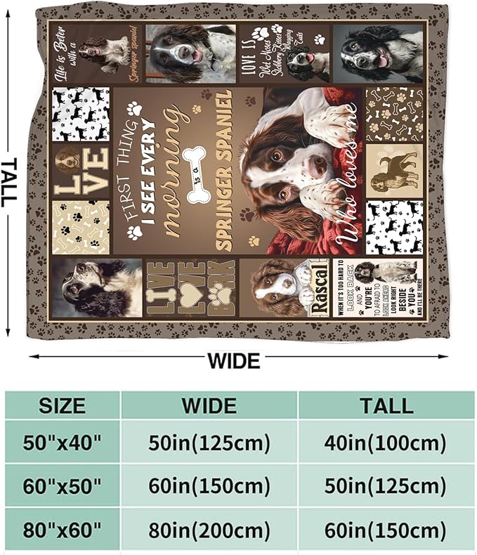 Dynova Springer Spaniel Blanket Cozy Plush Dog Lovers Gifts Throw Blankets Animal Fuzzy Flannel Fleece for Girls Boys Women Men 80"X60"