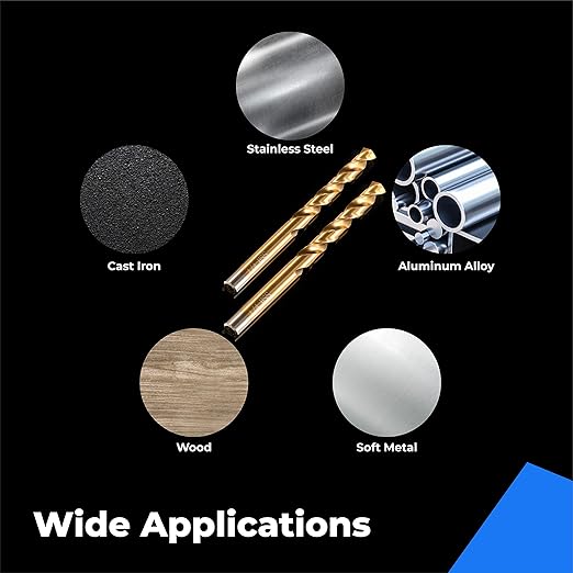 amoolo 1/8" Titanium Drill Bits (10pcs), Premium 4341 HSS Metal Drill Bits for Wood, Metal, Steel, Plastic, Aluminum Alloy