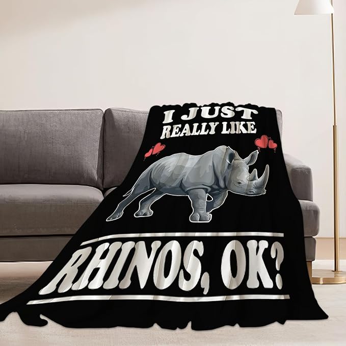 Rhino Blanket I Just Really Like Rhinos Throw Blankets Gifts for Girls Boys Kids Lover Soft Cozy Fleece Plush for Couch Sofa Bed 80"x60"