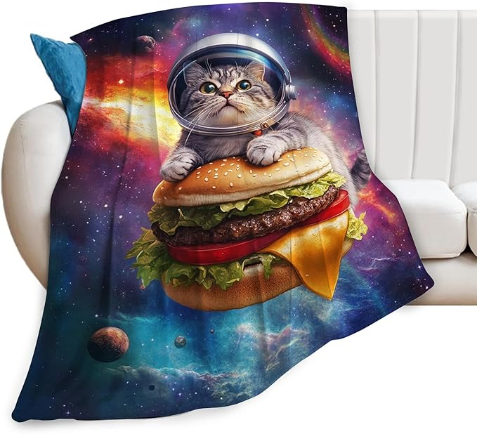 Funny Cat Blanket, Decor Gifts for Cat Lover, Flannel Fleece Fuzzy Cats Throw Blankets Soft Warm Cozy Plush Food Blankets for Bed Couch Living Room Stuff Decoration for Kids Adult 50"x40"