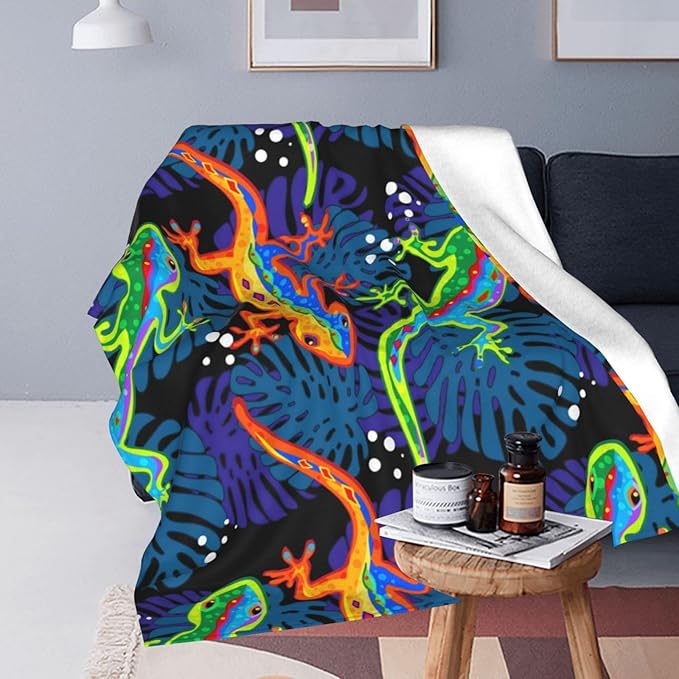 Lizard Throw Blanket Lizard Palm Decor Blanket Super Cozy Plush Lightweight Soft Plush Flannel Fleece Blanket Gifts for Reptiles Lover Girls Boys Kids Women Men for Sofa Bed Couch 50"X60"