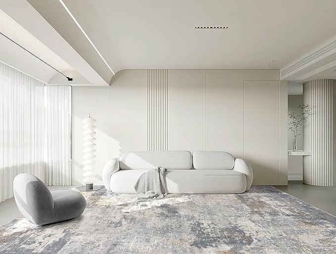 9x12 Area Rug Living Room Rugs - Washable Neutral Modern Abstract Soft Thin Large Rug Indoor Floor No Slip Rug Carpet for Bedroom Under Dining Table Home Office Decor - Blue Grey