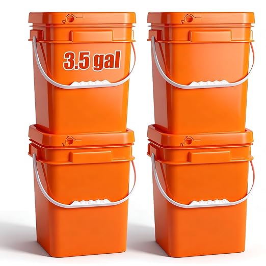 ASEVAT Orange 3.5 Gallon Bucket with Lid, Square Food Grade Storage Containers with Lids, Pail Container with Handle, Bucket for Cleaning Heavy-Duty Extra Durable BPA Free