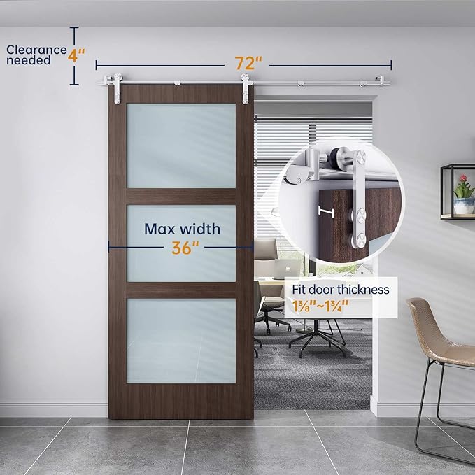 EaseLife 6 FT Stainless Steel Sliding Barn Door Hardware Track Kit,Heavy Duty,Anti-Rust Anti-Corrosion,Slide Smoothly Quietly,Easy Install (6FT Track Kit for 30"~36" Single Door)