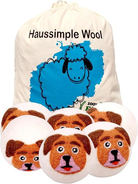 Wool Dryer Balls 6-Pack 100% Natural New Zealand Wool, Handmade in Nepal Reusable Laundry Balls, Faster Drying, Softer Clothes, Anti-Static, Dryer Sheets Alternative (Orange Dog)