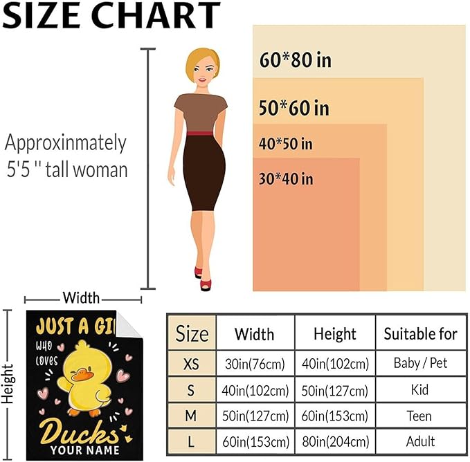 Personalized Duck Throw Blanket - Soft, Fuzzy & Warm - 40x50 Inches Small Blanket for Couch, Sofa - Black Cute Throw Gift for Girls, Boys
