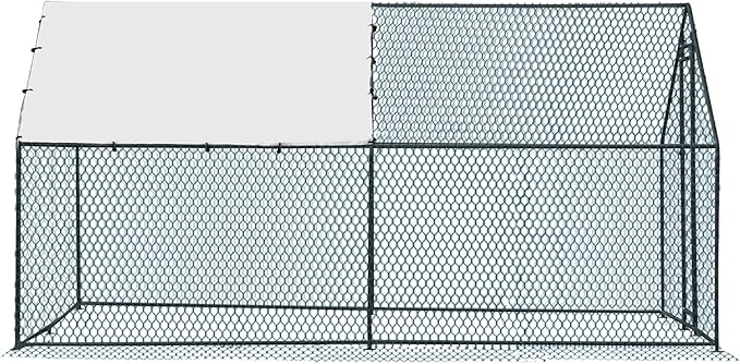 VINGLI Chicken Coop, Large Metal Poultry Cage for Chicken Run, Walk-in Chicken Pen with Waterproof & Anti-UV Cover Outdoor (Black-Spire Roof, 13.1 * 9.8 * 6.5 ft)