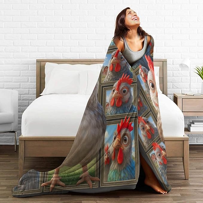 Chicken Fleece Blanket Funny Rooster Throw Blankets for Girls Boys Super Soft Warm Flannel Farm Roosters Animal Throws Gifts for Men Women Cozy Fuzzy Plush Stuffed Couch Bed Bedding Decor 60"X50"